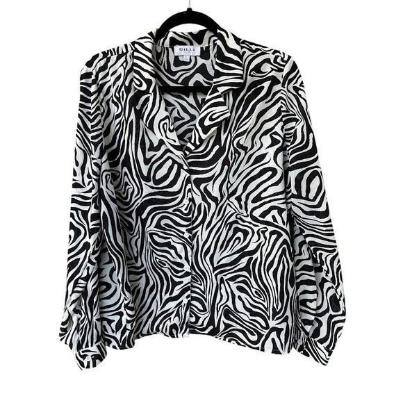 Gilli Tops - GILLI Zebra Print Button Up Blouse Long Sleeve Shirt Top Women's Size L